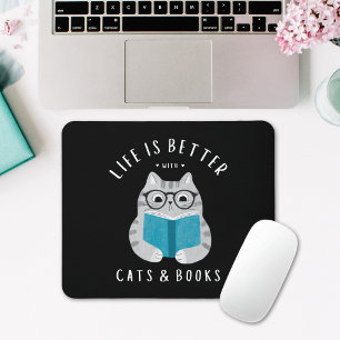 Funny Book Lover Reading Cat Mousepad