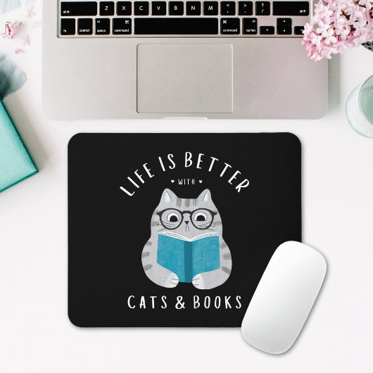 Funny Book Lover Reading Cat Mousepad