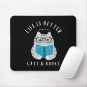 Funny Book Lover Reading Cat Mousepad (Mit Mouse)