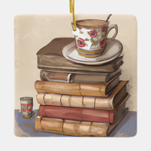 Funny Book Pub | Bücher und Weihnachtskaffee Keramikornament (Vorderseite)