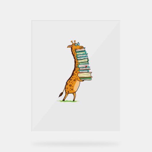 Funny Book Reading Giraffe I Liebe My Library Acrylschild (Vorderseite)