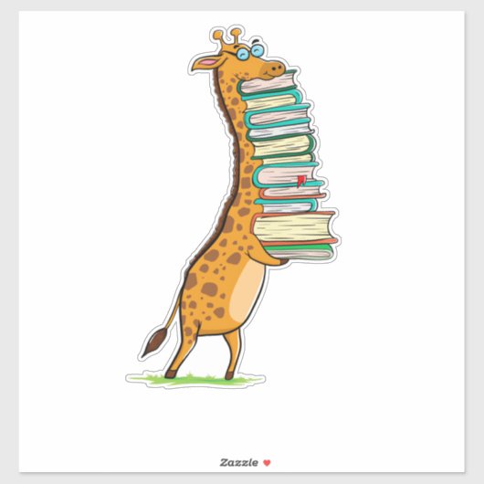 Funny Book Reading Giraffe I Liebe My Library Aufkleber (Blatt)