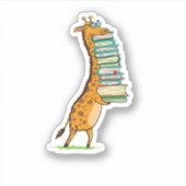 Funny Book Reading Giraffe I Liebe My Library Aufkleber (Vorderseite)