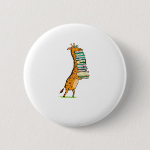 Funny Book Reading Giraffe I Liebe My Library Button