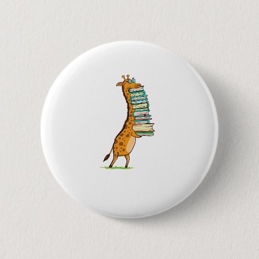 Funny Book Reading Giraffe I Liebe My Library Button (Vorderseite)