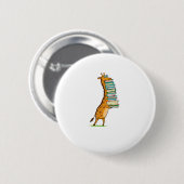 Funny Book Reading Giraffe I Liebe My Library Button (Vorne & Hinten)