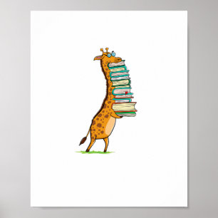 Funny Book Reading Giraffe I Liebe My Library Poster