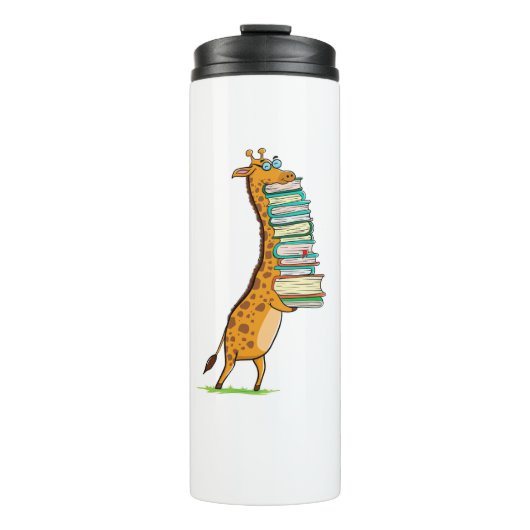 Funny Book Reading Giraffe I Liebe My Library Thermosbecher (Vorderseite)