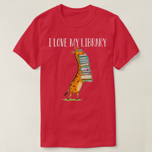 Funny Book Reading Giraffe I Love My Library T-Shirt (Design vorne)