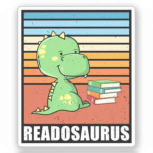Funny Book Readosaurus Dinosaur Reading Dino Retro Aufkleber