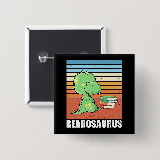 Funny Book Readosaurus Dinosaur Reading Dino Retro Button (Vorne & Hinten)