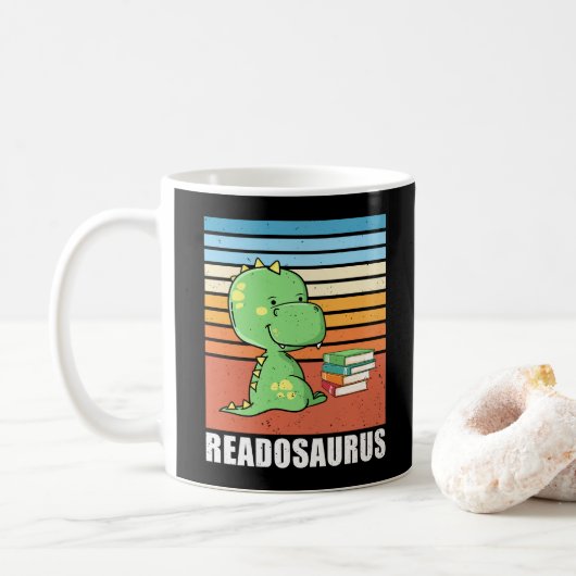 Funny Book Readosaurus Dinosaur Reading Dino Retro Kaffeetasse (Mit Donut)