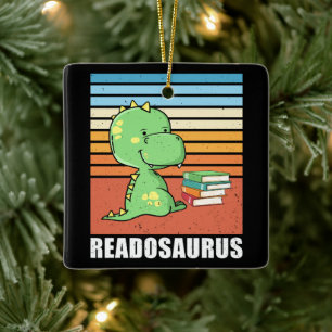Funny Book Readosaurus Dinosaur Reading Dino Retro Keramikornament
