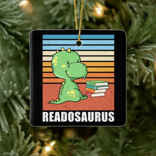 Funny Book Readosaurus Dinosaur Reading Dino Retro Keramikornament (Baum)