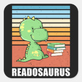 Funny Book Readosaurus Dinosaur Reading Dino Retro Quadratischer Aufkleber (Vorderseite)