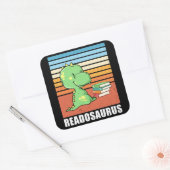 Funny Book Readosaurus Dinosaur Reading Dino Retro Quadratischer Aufkleber (Umschlag)