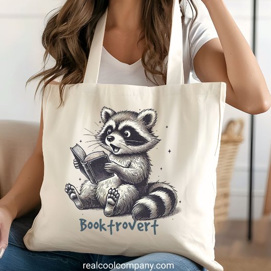 Funny Booktrovert Raccoon Jumbo Stoffbeutel