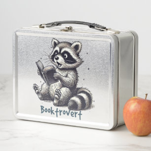 Funny Booktrovert Raccoon Snack & Study Metall Brotdose