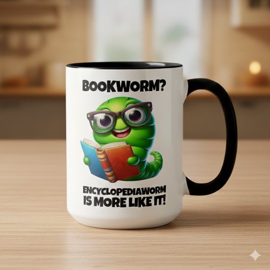 Funny Bookworm? Encyclopediaworm is More Like It! Tasse