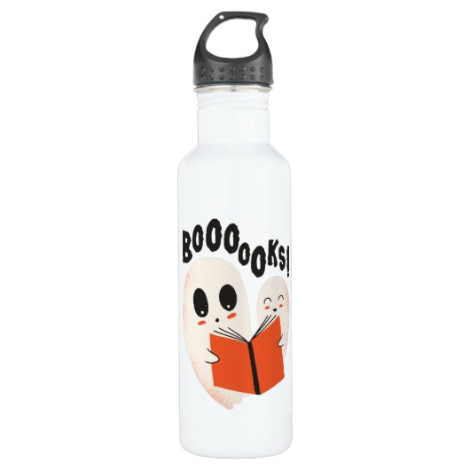 Funny Bookworm Ghost Halloween Edelstahlflasche (Vorderseite)