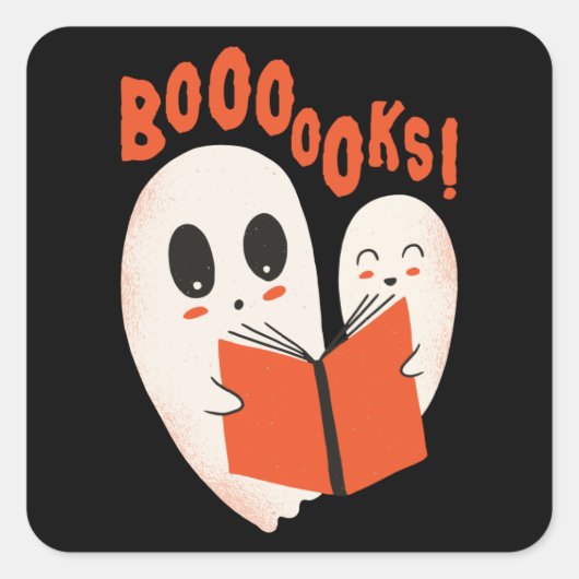 Funny Bookworm Ghost Halloween Quadratischer Aufkleber (Vorderseite)