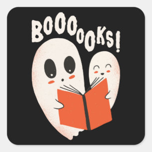 Funny Bookworm Ghost Halloween Quadratischer Aufkleber