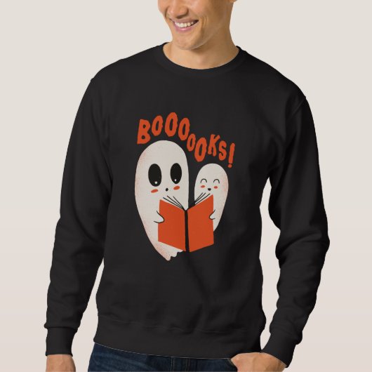 Funny Bookworm Ghost Halloween Sweatshirt (Vorderseite)