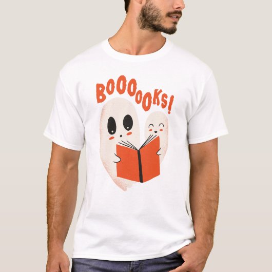 Funny Bookworm Ghost Halloween T-Shirt (Vorderseite)