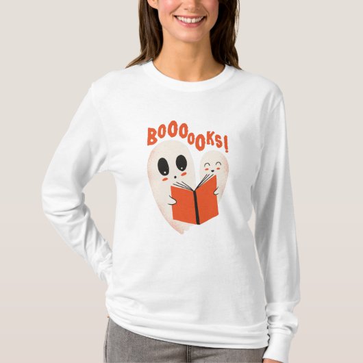Funny Bookworm Ghost Halloween T-Shirt (Vorderseite)