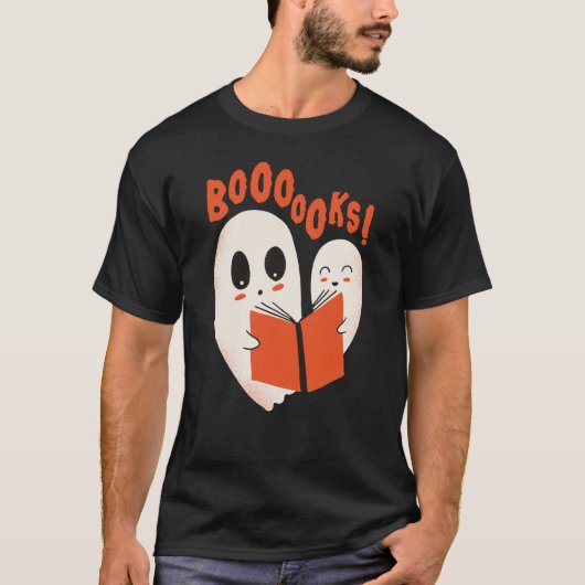 Funny Bookworm Ghost Halloween T-Shirt (Vorderseite)
