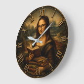 Funny Bookworm Mona Lisa Reading Lover Renaissance Große Wanduhr (Winkel)