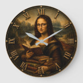 Funny Bookworm Mona Lisa Reading Lover Renaissance Große Wanduhr (Vorderseite)