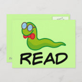 Funny Bookworm READ Geschenk Postkarte (Vorne/Hinten)