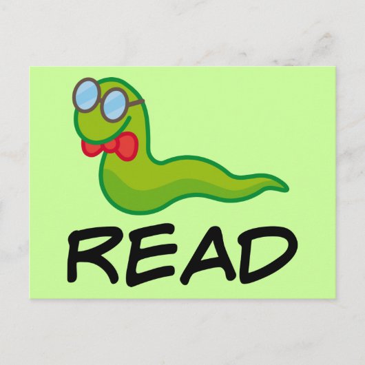 Funny Bookworm READ Geschenk Postkarte (Vorderseite)