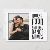 Funny Booze Food Bad Dance bewegt Foto Hochzeit Save The Date (Vorderseite)