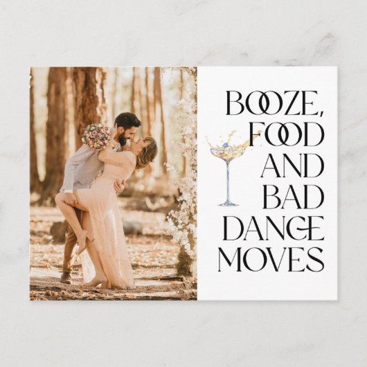 Funny Booze Food Bad Dance Moves Save the Date Postkarte (Vorderseite)