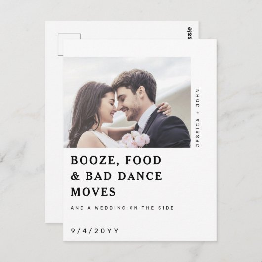 Funny Booze, Food-Foto Hochzeit retten das Datum Postkarte (Vorne/Hinten)