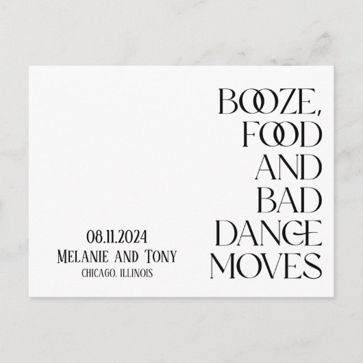 Funny Booze Food Foto Hochzeit Retten Sie das Datu Ankündigungspostkarte (Vorderseite)