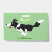 Funny Border Collie Hund läuft Cartoon Ausweis (Rückseite)
