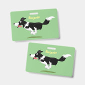 Funny Border Collie Hund läuft Cartoon Ausweis (Vorder- & Rückseite)
