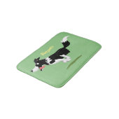 Funny Border Collie Hund läuft Cartoon Badematte (Schrägansicht)