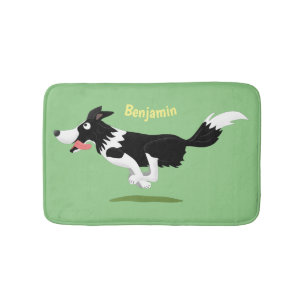 Funny Border Collie Hund läuft Cartoon Badematte