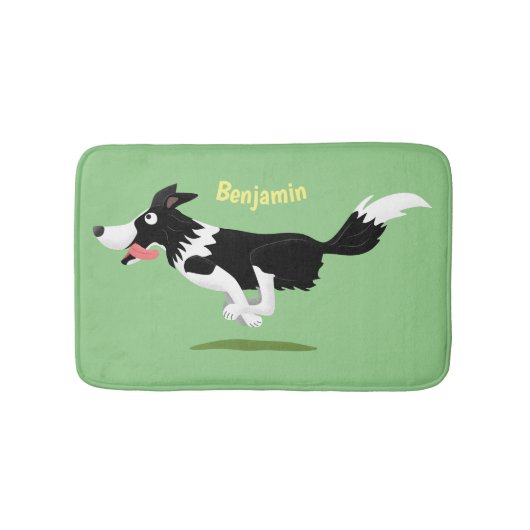 Funny Border Collie Hund läuft Cartoon Badematte (Vorderseite)