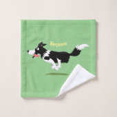 Funny Border Collie Hund läuft Cartoon Badhandtuch Set (Waschlappen)