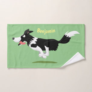 Funny Border Collie Hund läuft Cartoon Badhandtuch Set