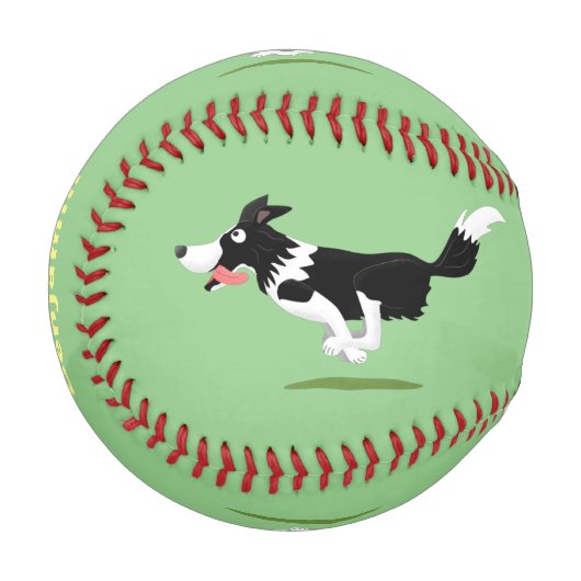 Funny Border Collie Hund läuft Cartoon Baseball (Vorderseite Links)