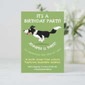 Funny Border Collie Hund läuft Cartoon Einladung (Stehend Vorderseite)