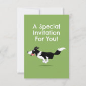 Funny Border Collie Hund läuft Cartoon Einladung (Rückseite)