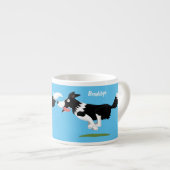 Funny Border Collie Hund läuft Cartoon Espressotasse (Vorderseite Rechts)