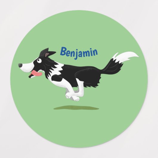 Funny Border Collie Hund läuft Cartoon Etiketten (Design 2)